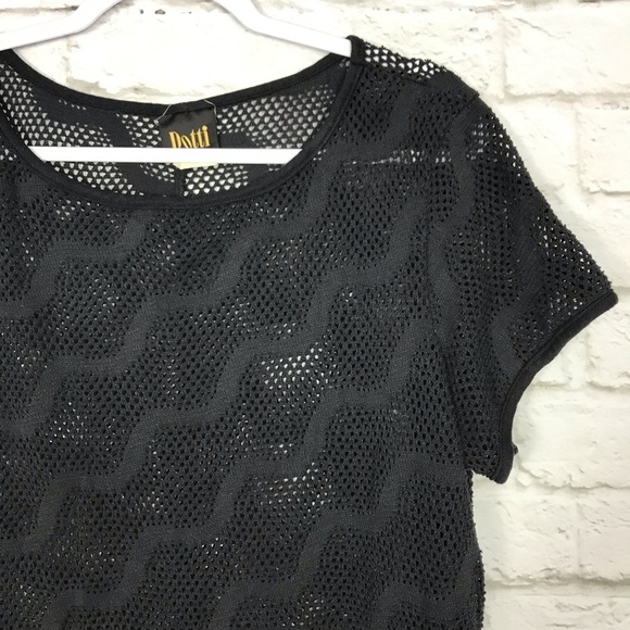 Dotti Black Mesh Wavy Print Tshirt Swim Cover Up L - Picture 2 of 7